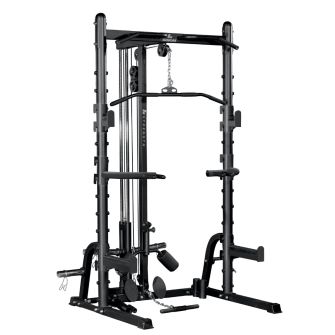 Binom Strength BS19 Half Rack multifunzione, Puleggia alta e bassa, vogatore, attacco per dip, trazioni, Trunk Blaster, Supporto per barra