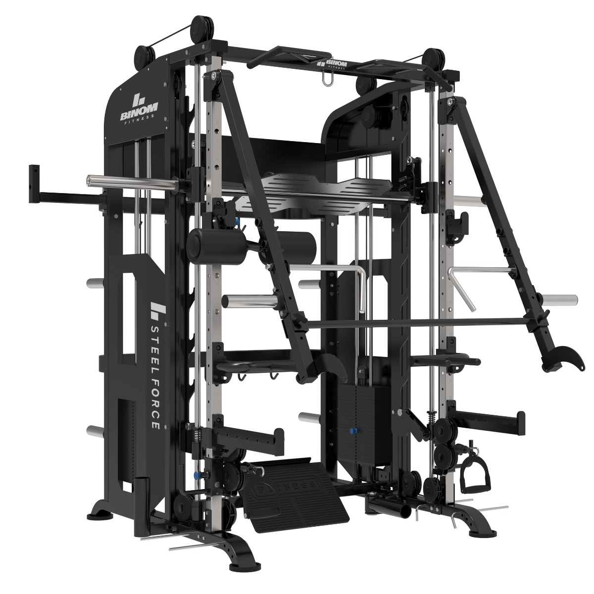 Binom Steel Force B21 Multipalestra con 100Kg x 2, bracci mobili, doppia puleggia, Power Rack, Multipower, Leg Press e accessori